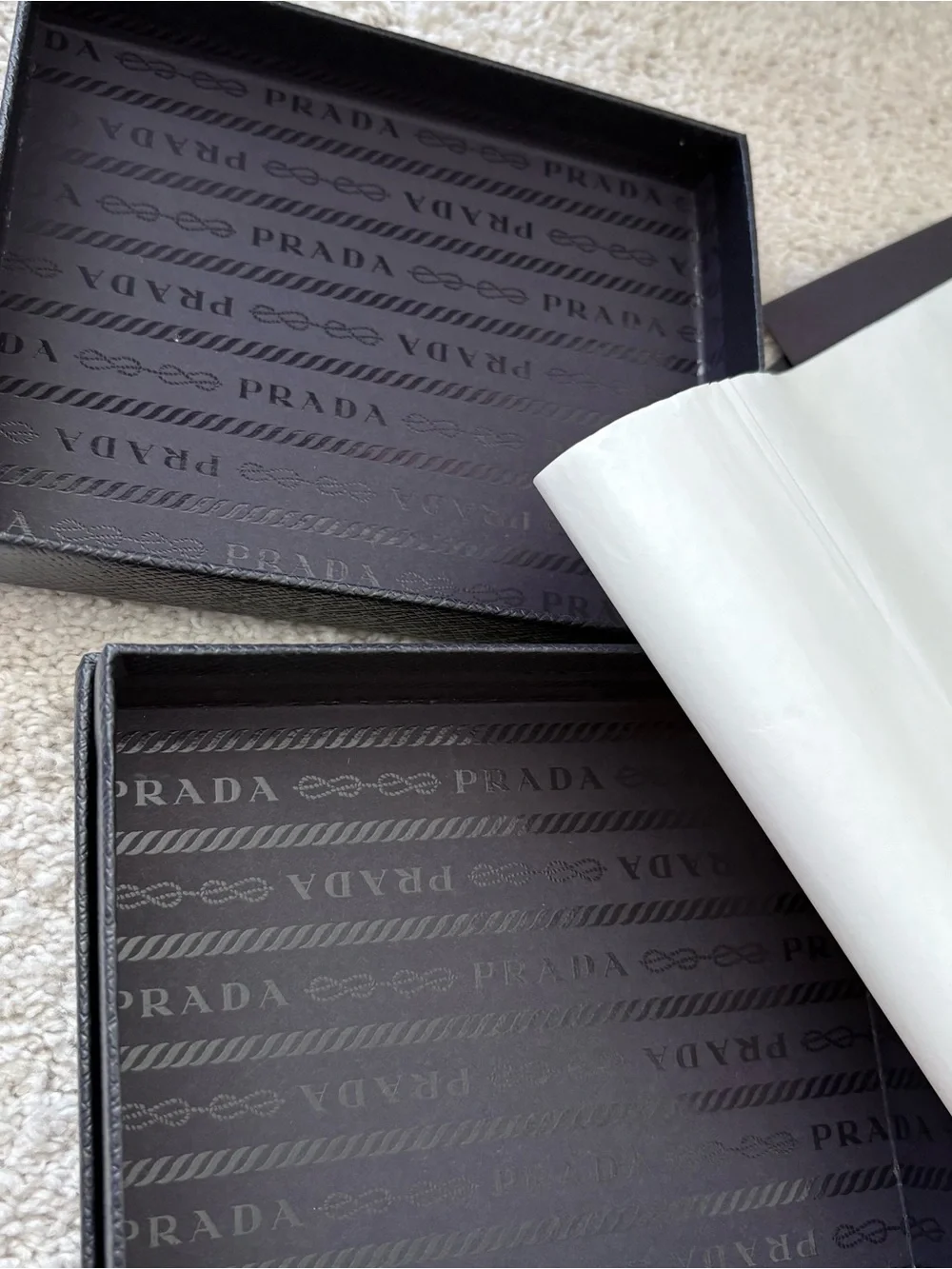 Prada Navy and silver Textured Saffiano Gift box and elastic